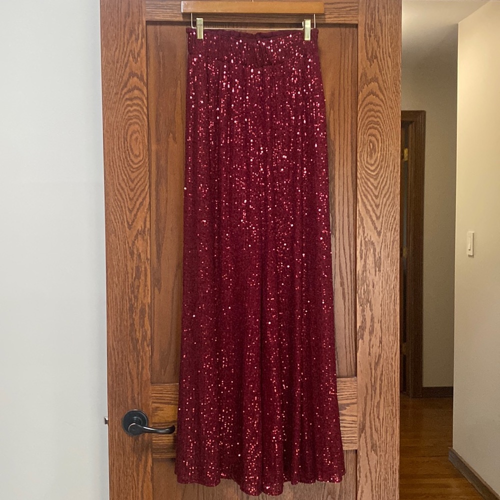 Lulu's Burgundy Sequin Wide Leg Pants